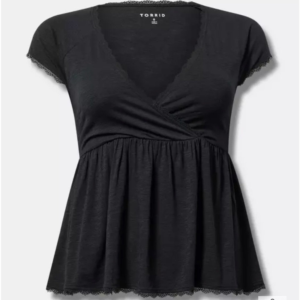 Torrid Black Surplice Babydoll top Lace Trim Size 1